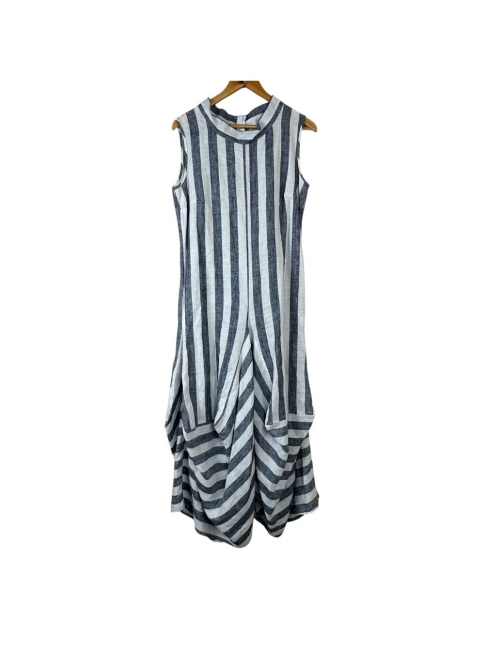 Mambu Originals 100% Linen Striped Dress Size Med (34) Blue White Coastal Beach